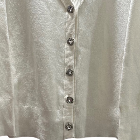 Tahari Rhinestone Button Cardigan, Ivory, Size XL - Picture 2 of 2